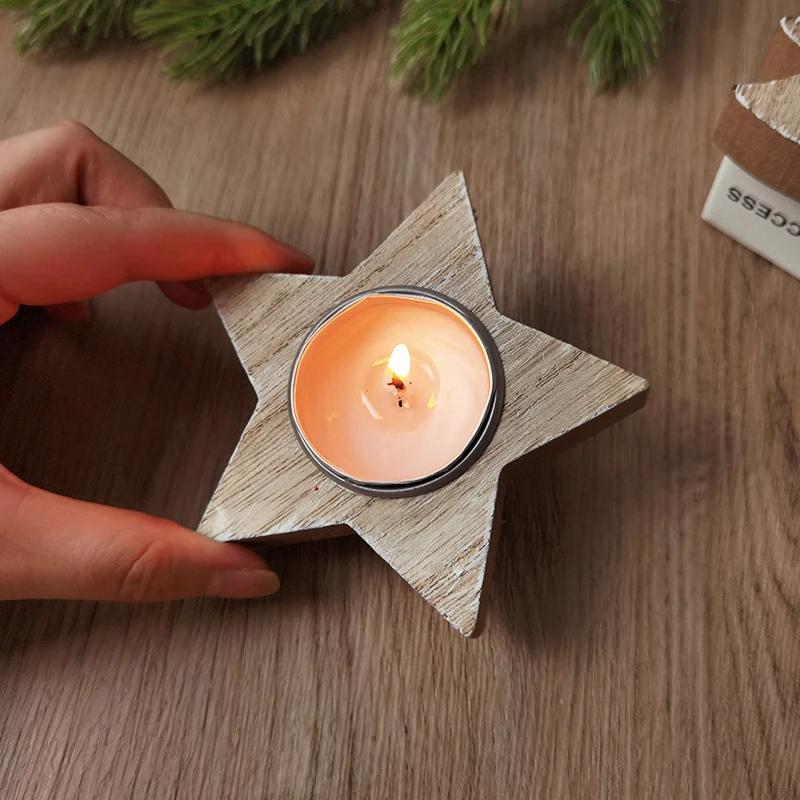 Christmas Wooden Candle Holder Snowflake Xmas Tree Candlestick 2025 Christmas Home Table Decorations Ornament New Year Gift