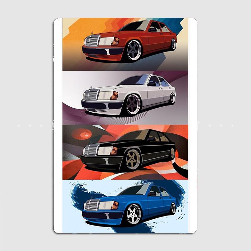 

Домашня декоративна картина Металевий постер Внутрішній розкішний Німецький автомобіль Еволюція W124 E-Class Серія Класичний Ретро знак Декор стіни кімнати 20x30cm（7.8x11.8inch）