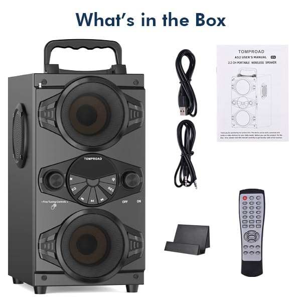 Portable Bluetooth Speakers 60W Big Powerful Wireless Loud Stereo Bass Sound Boombox Home Party Speaker with Subwoofer, FM Radio, LED Colorful Lights