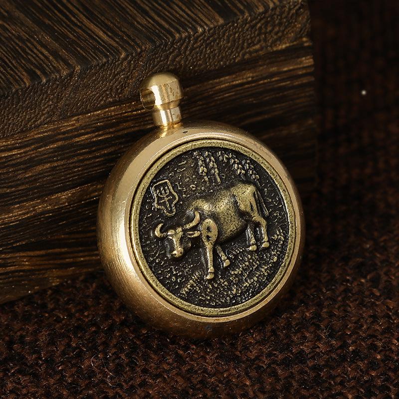 Brass Zodiac Fortune Keychain with Rotating Pendant and Handle