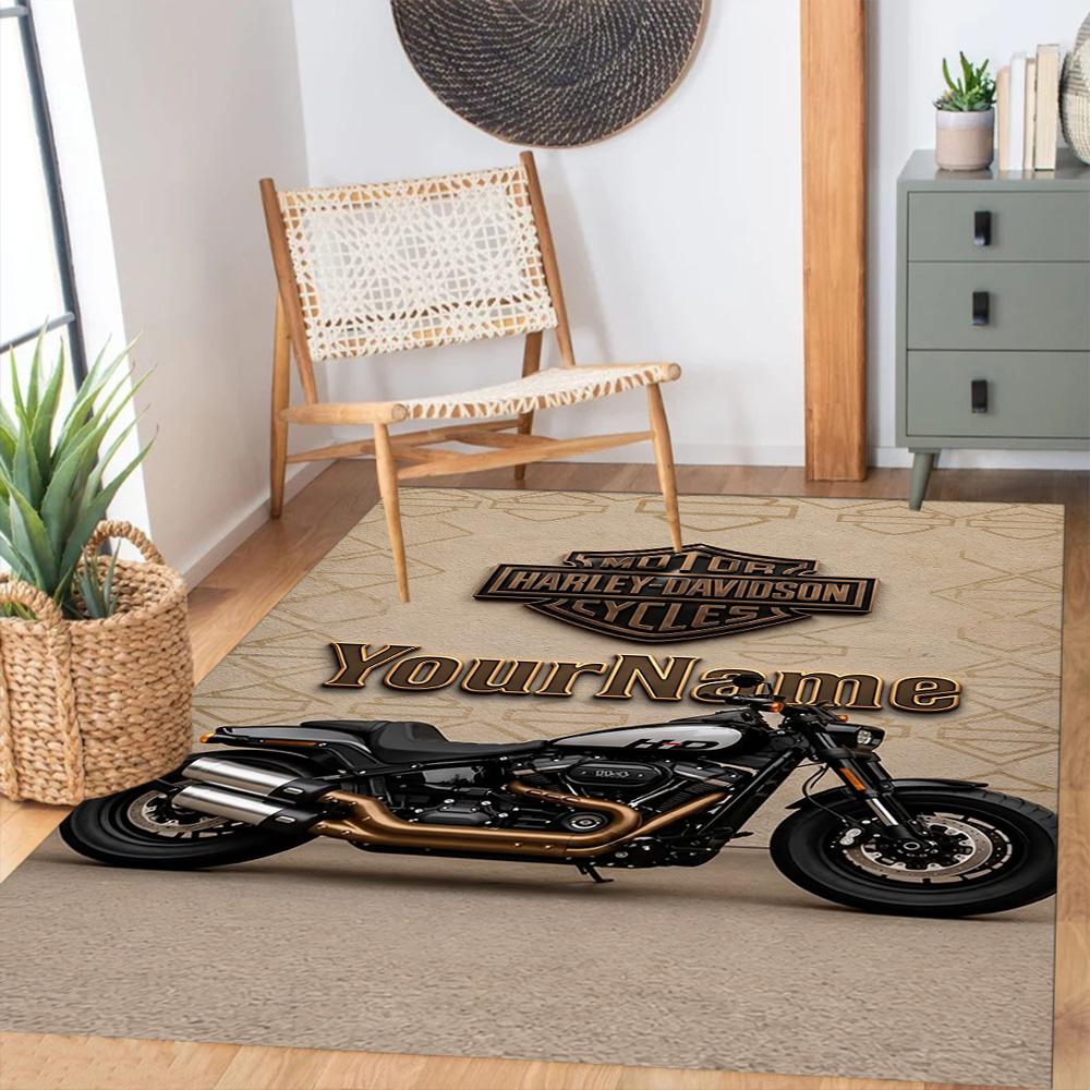 Harley-davidson Motorcycles Customizable Name Carpet Suitable for Game Room Living Rooms Study Room Dormitory Anti-slip Rug Decorate Offices