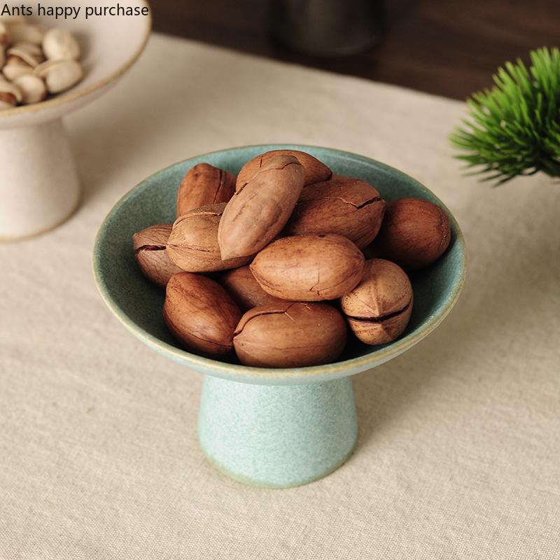 Hochfüßiges Erfrischungstablett Runde Keramikplatte Snackschale Obstschale Salatschüssel Dessertschale Trockenobstteller Schale Kuchenform