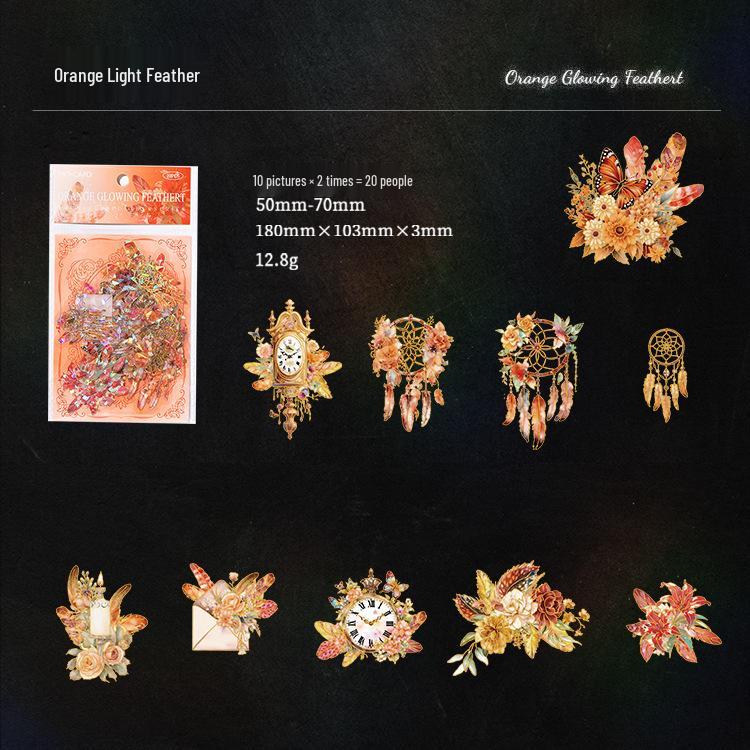 MòMò Ice Crystal 3D Laser Gold Feather Stickers for Journals - Borderless, 8 Styles