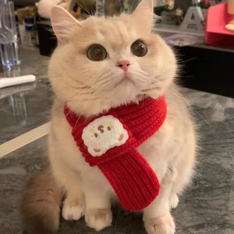 Cat Dog Scarf Cartoon Bear Print Warm Prevent Detachment Pet Neck Scarf for Small Dogs Puppy Kitten New Year's Christmas Gifts