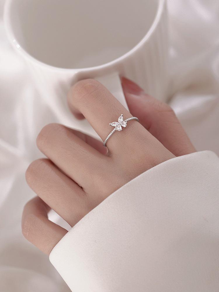 Women's 925 Silver Plated Butterfly Ring - Niche Summer Fairy Design for Index Finger
