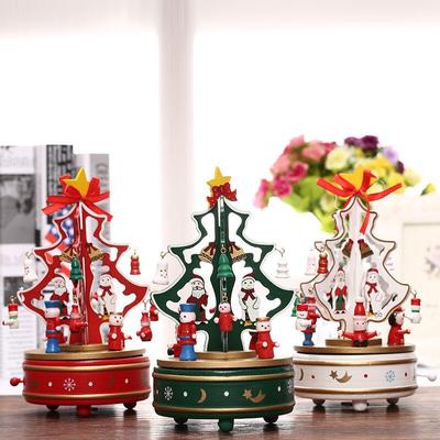 Kreativní vánoční hrací skříňka Dřevěná hudební skříňka Dárková vánoční ozdoba na stromeček Sněhulák Panenka Okenní rekvizity