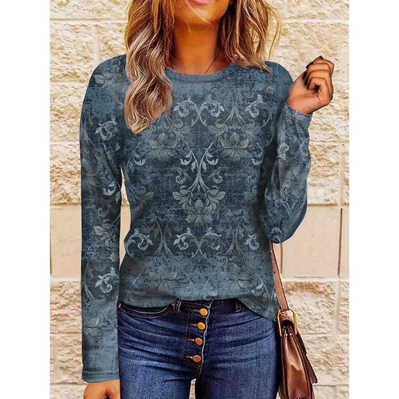 Women's T Shirt Print Floral Graphic Paisley Vintage Fashion Stylish Long Sleeve Crew Neck Round Neck Regular Tops