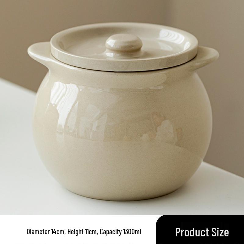 Ceramic Double Boiler Stew and Egg Custard Pot with Lid