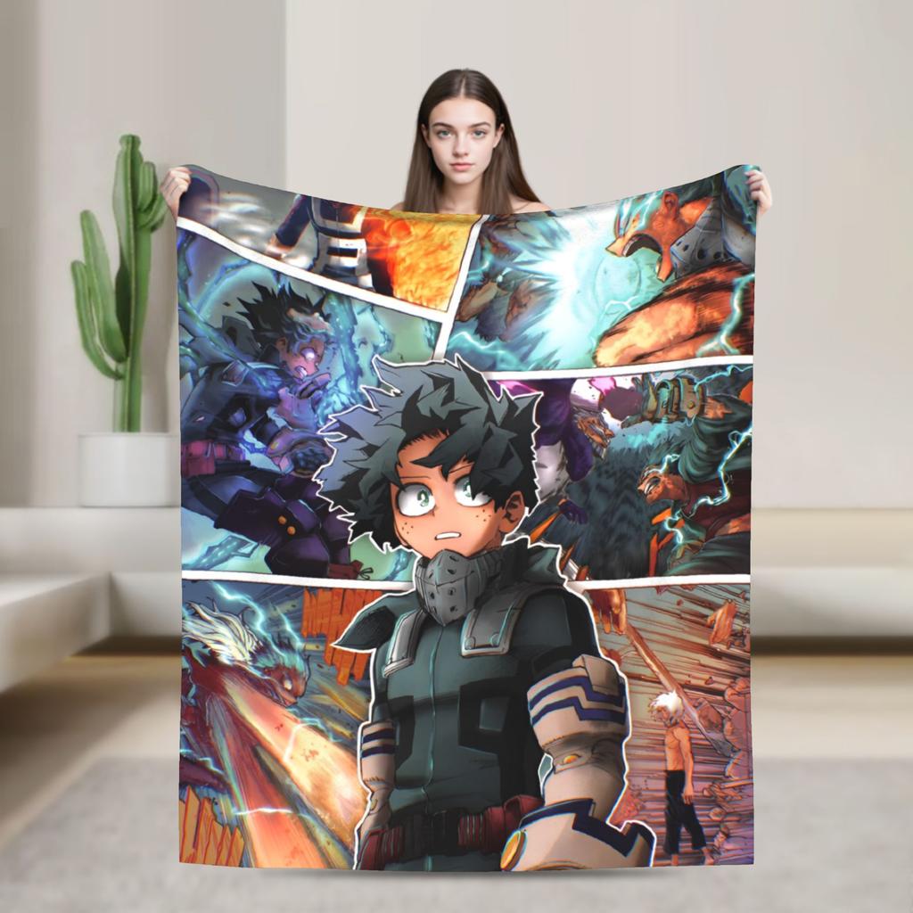 My Hero Academia Deku Izuku Knitted Blanket Coral Fleece Plush Super Warm Throw Blankets for Airplane Travel Bed Rug