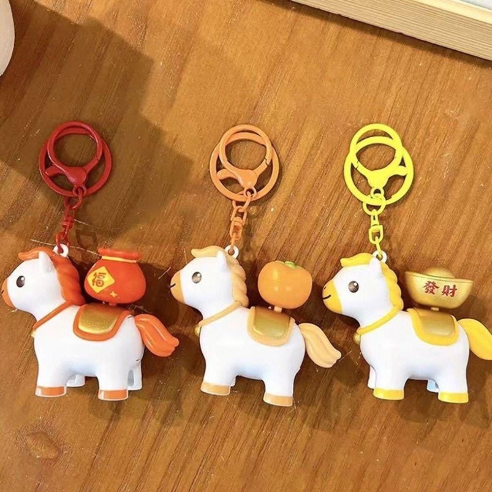DIY Craft Horse Keychain Press To Rotate Bag Pendant Kawaii Zodiac Pony Keyring  Lucky Gift