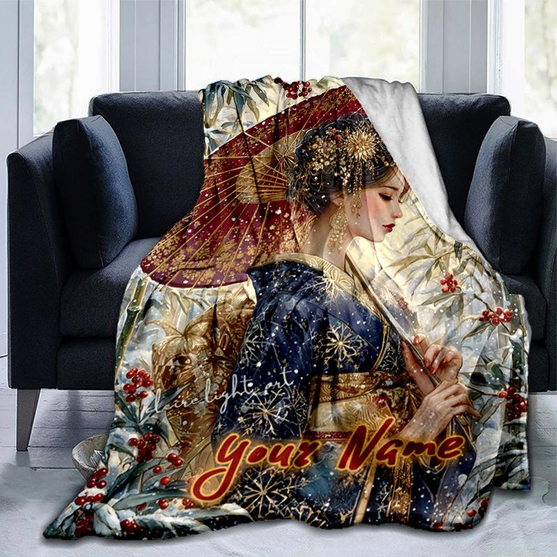 1PC Custom Name Elegant Bamboo Garden flannel blanket versatile,all-season throw suitable for the living room,bedroom,camping,travel,and gift