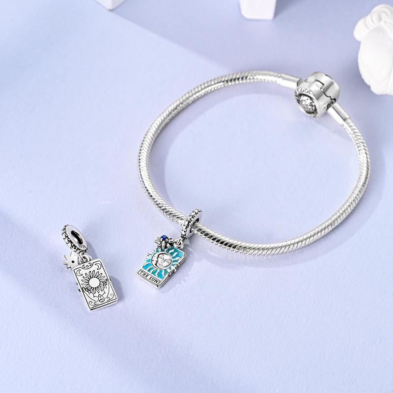 Charms Copper Sun Star Moon Tarot Card Pendants Fit Charms Plata Original Bracelet Beads Women Jewellery Making Diy