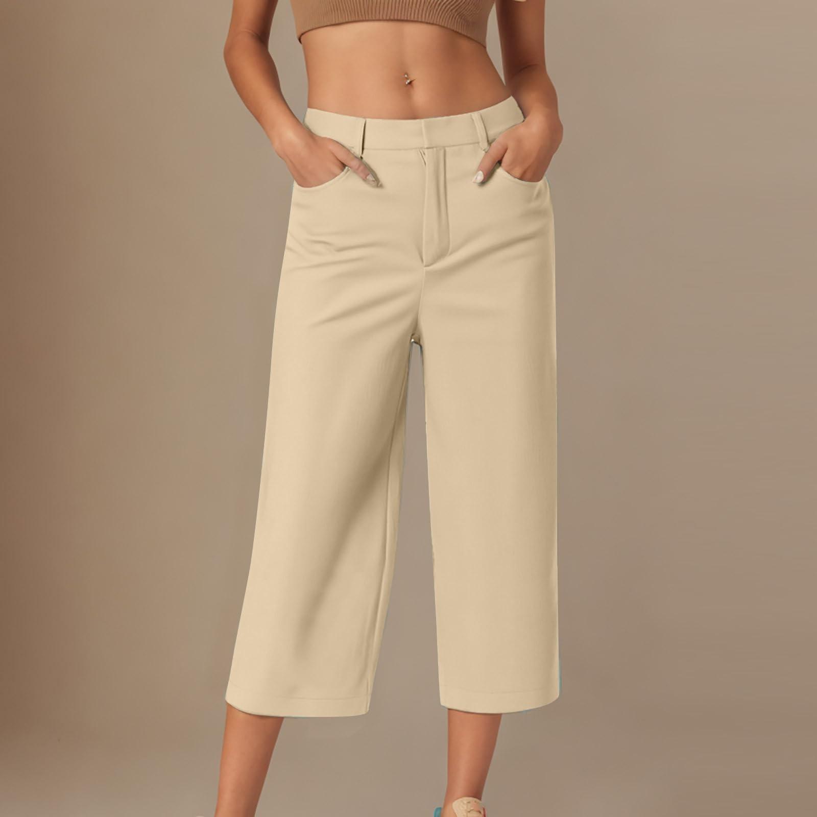 

-Pants For Women Casual Straight Wide Leg Hiking Vacation Outfits With Pockets M хакі