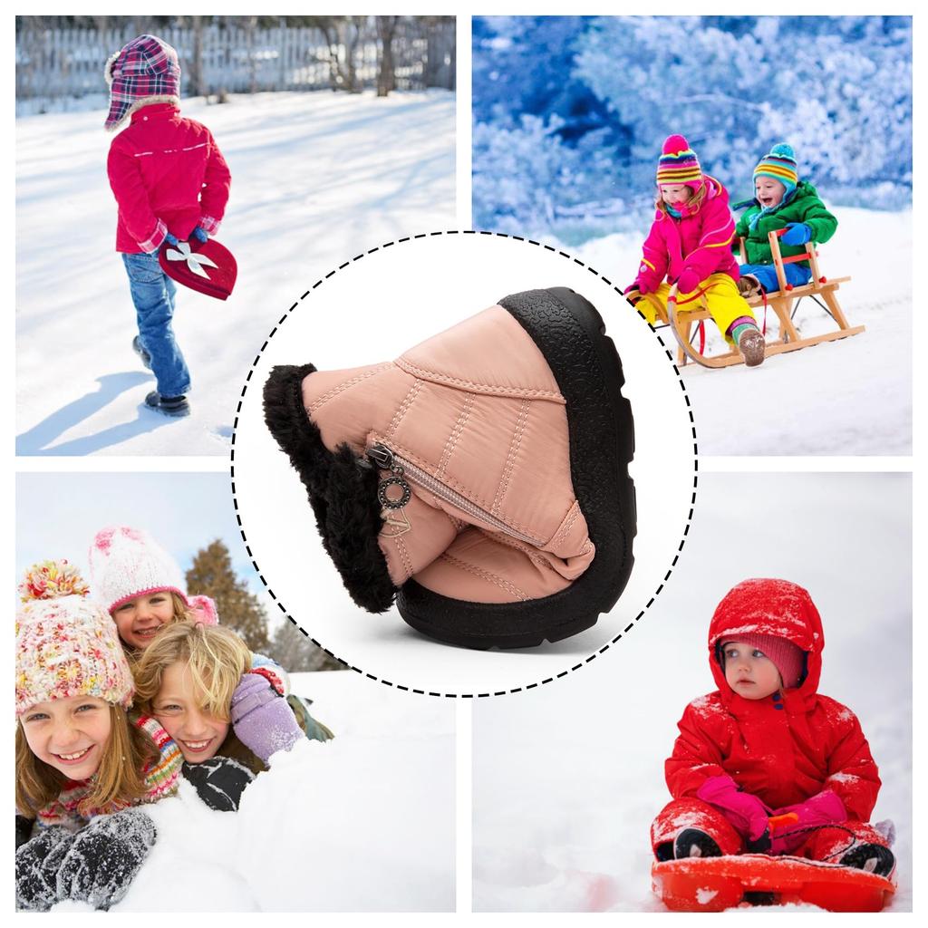 WikPoo Snow Boys and Warm and Short Boots for and Playing in the Size Kids' Boots, Girls, Fleece-Lined, Non-Slip, School, Outdoors, Snow, Beige,