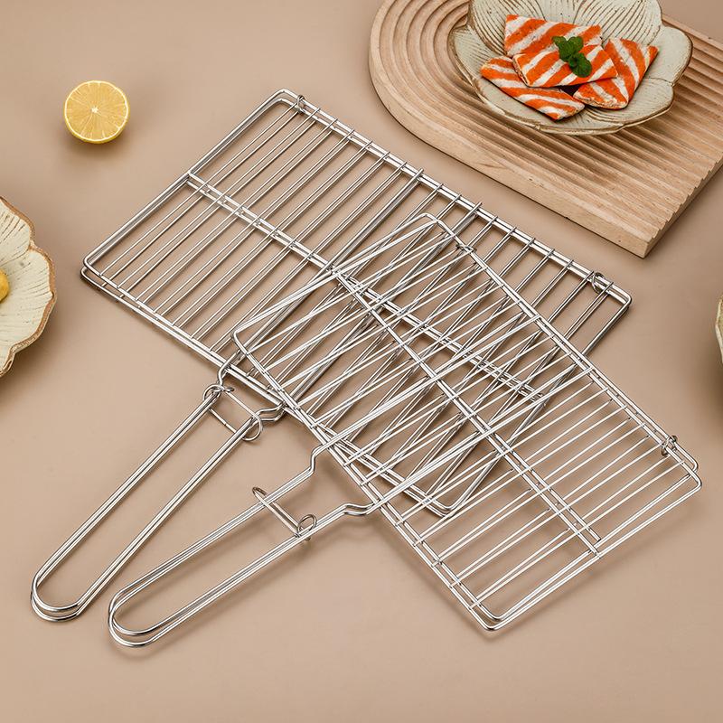 Stainless Steel Folding Barbecue Mesh Outdoor Grilled Fish Net Portable BBQ Tongs Cooking Accessories Vegetable Clip with Handle