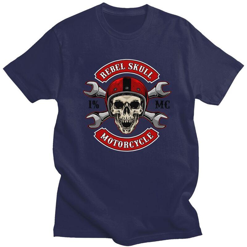 Custom Rock Biker Skull And Crossbones T Shirt for Men Pure Cotton Tshirt Casual Tees Tshirt Loose Fit