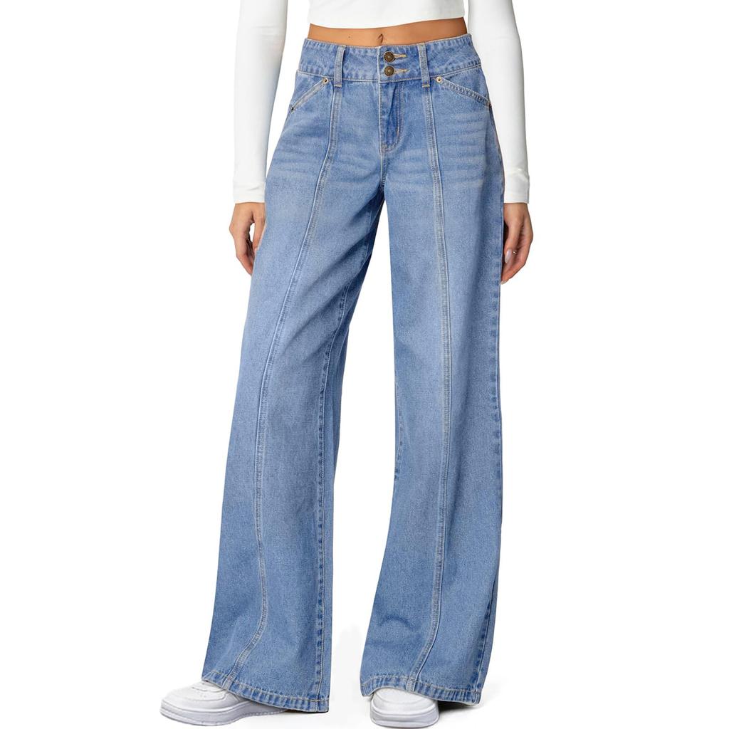 Women's Solid Color Jeans Loose Casual Straight Leg Wide Leg Pants