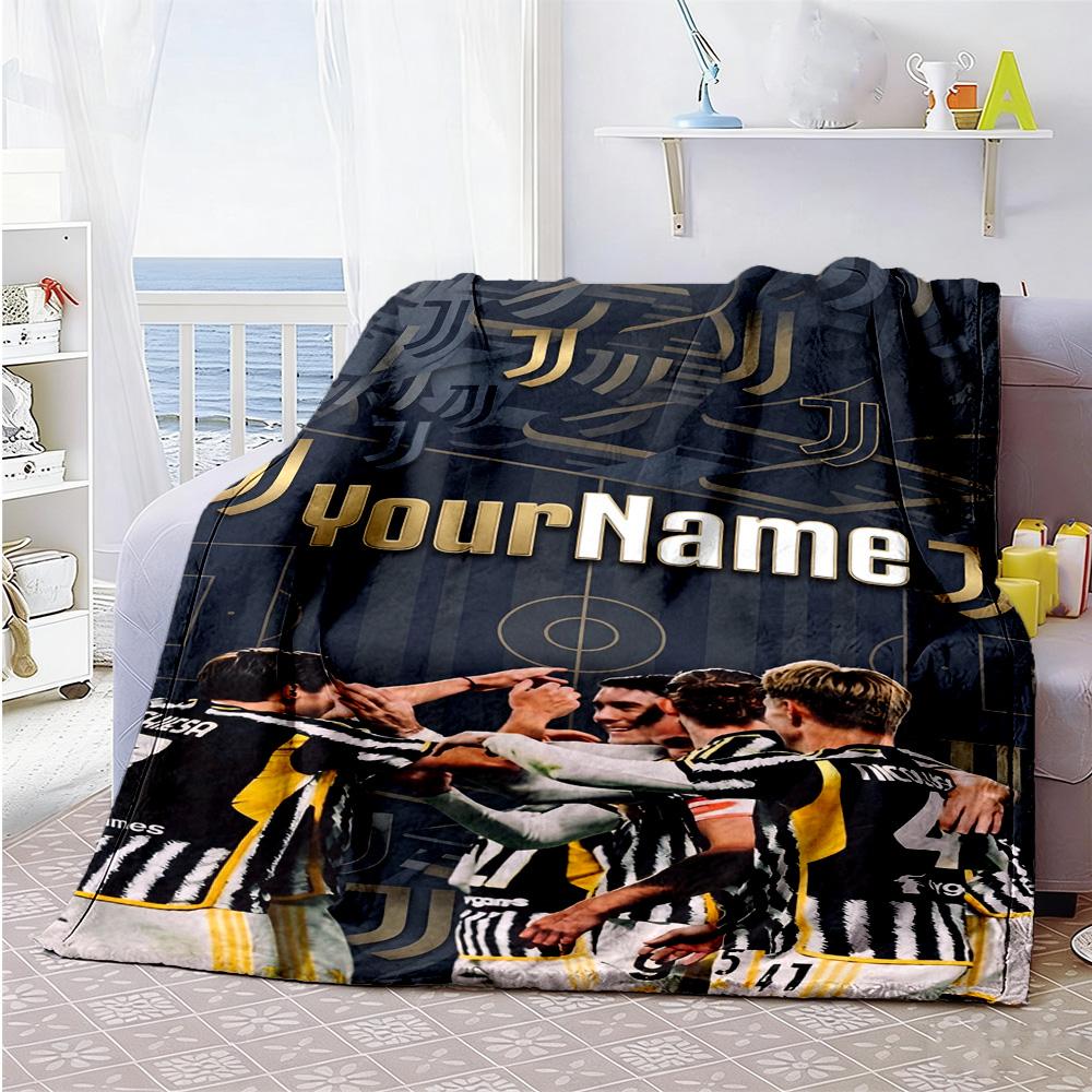 Juventus Customize Text Blanket Cozy Customizable Blanket Ultra-Soft Suitable for Office Sofa Seaside Home Decor All-Season Use