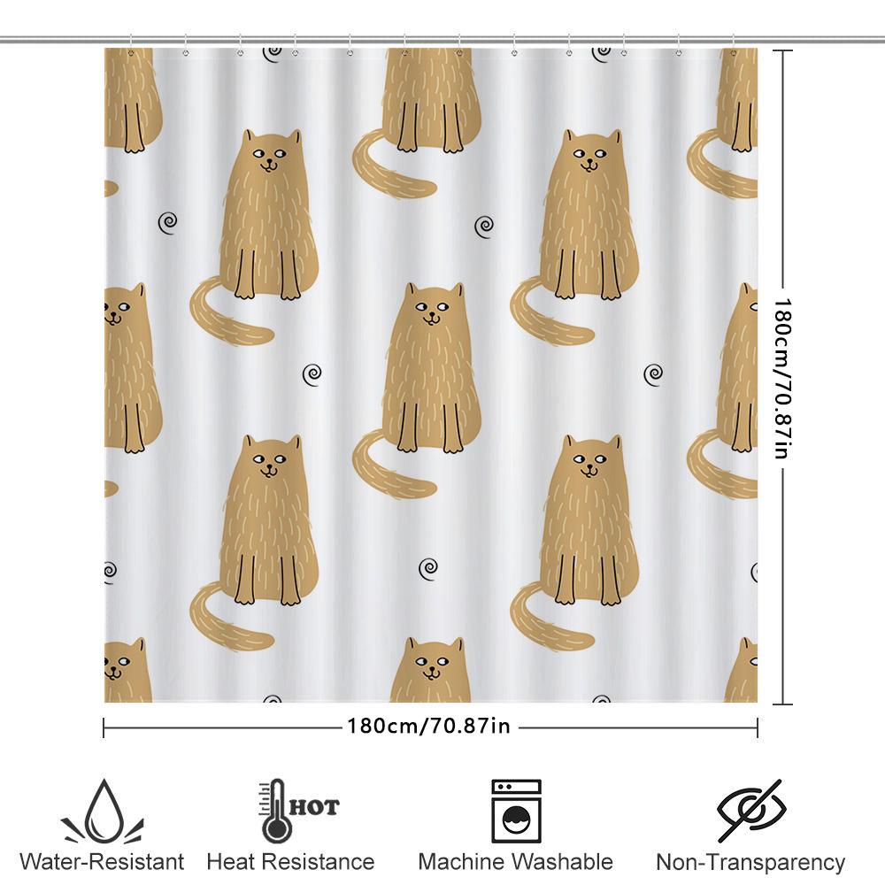 Adorable Brown Cat Shower Curtain Set For Bathroom Decor Cute Animal Print Home Supplies Available In Multiple Sizes