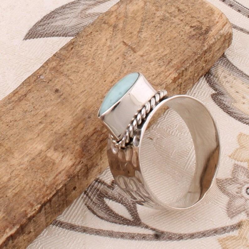 925 Sterling Silver Larimar Gemstone Ring Solid Stone Fashion Statement Ring for Womens Gift idea Gemstone Jewelry 6.1 Gms Approx