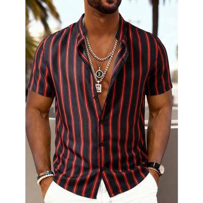 Herren Sommer Kurzarm Hemd mit Kragen und Streifen, Atmungsaktives und Bequemes Herrenhemd