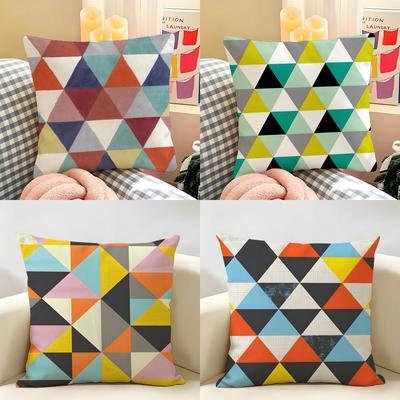 Colorful Geometric Triangle Pattern Cushion Cover Natural Linen Organic Fabric Printing Breathable Perfect For Home Decor