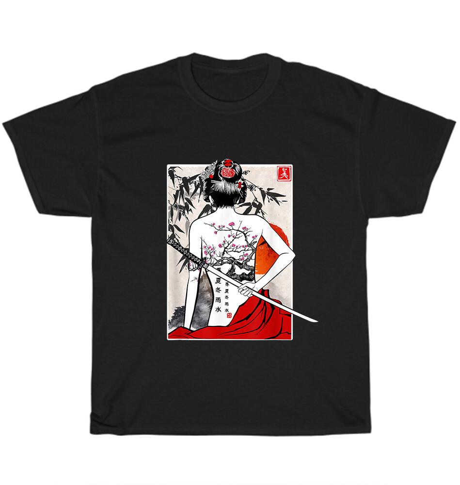 

Japanese Samurai Culture Scenery Vintage Sakura Cherry T-Shirt Unisex Tee Gift S