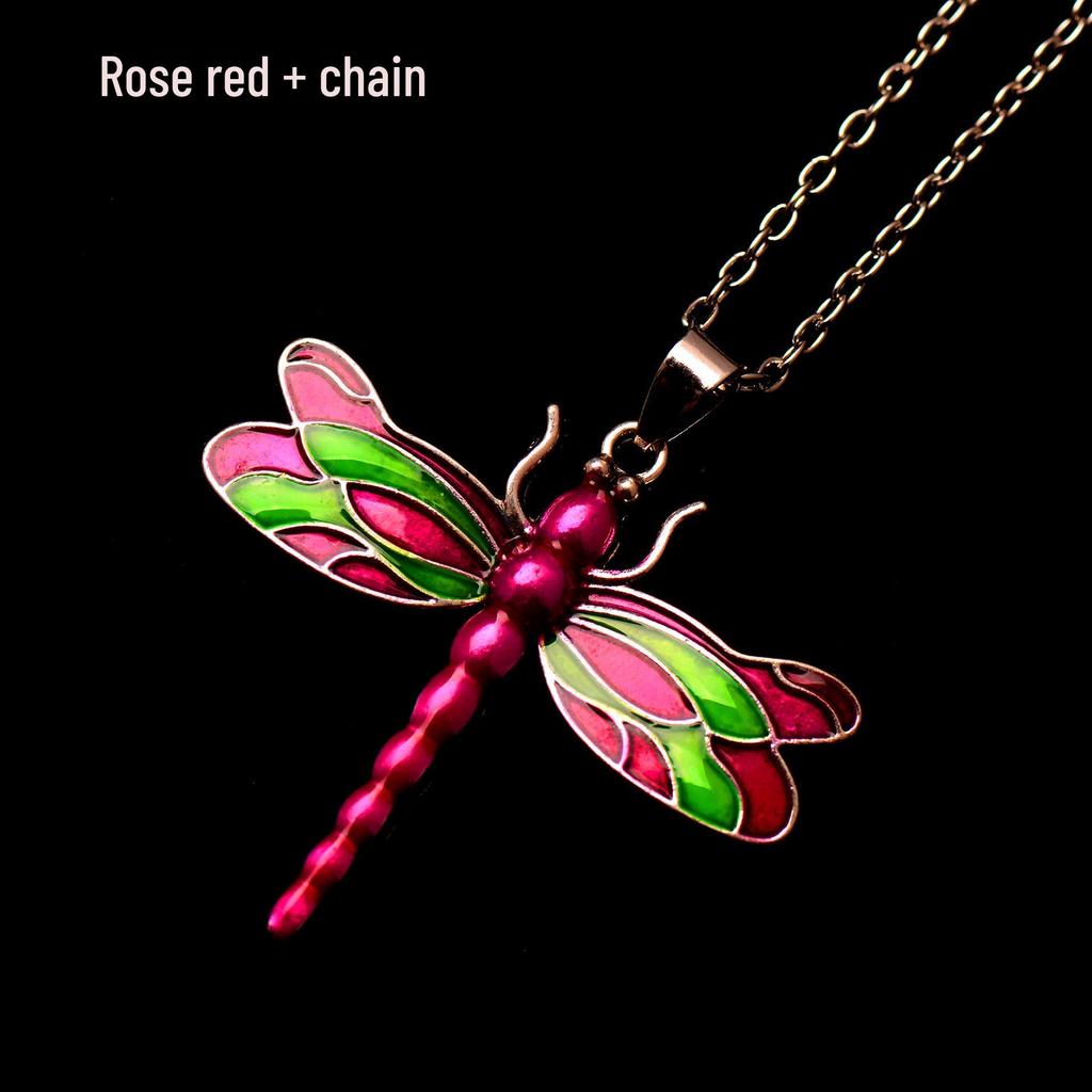 Silver Dragonfly Necklace with Luminous Butterfly - Retro Forest-Inspired