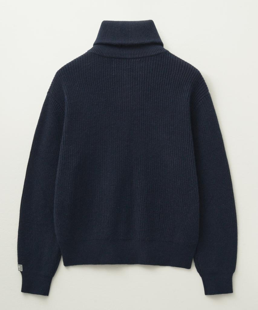 Seteo Button-Up Sailor Half Knit Zip-Up Navy