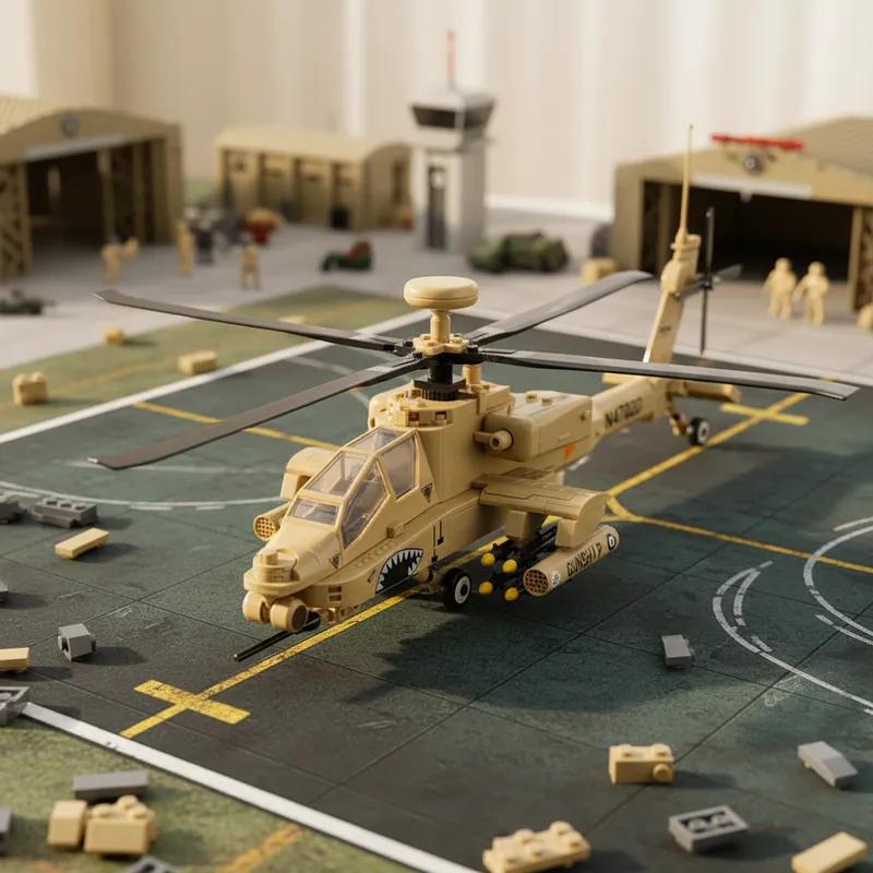 259 pièces USA AH64 Apache Hélicoptère Briques de Construction Militaire Tech Armée Hélicoptère d'Attaque Modèle Briques Forces Spéciales Cadeau Ornement de Maison