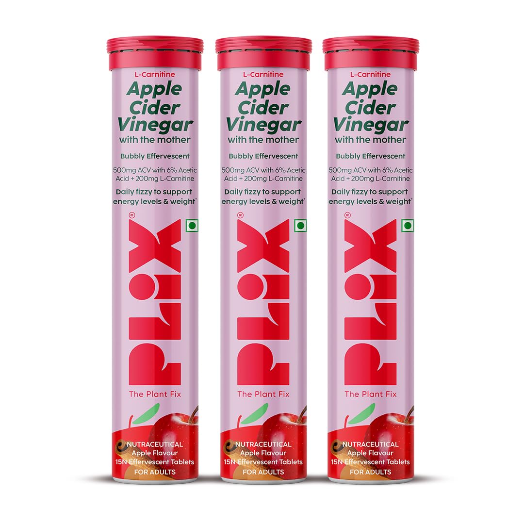 

Plix L-Carnitine ACV Effervescent Tablets Apple Flavor Energy Support Drink Mix 15 Capsules X Pack Of 3