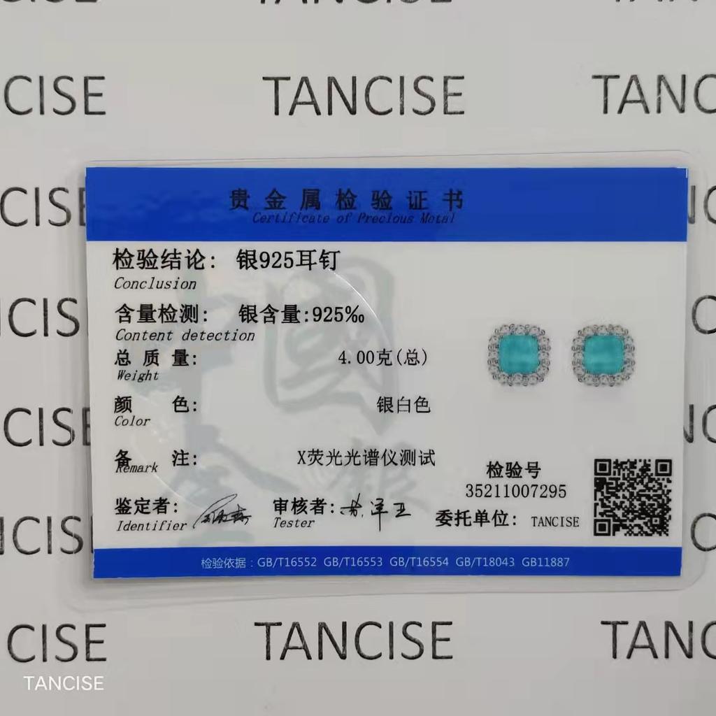 Tancise 7*7 Joyería Plata de Ley Paraiba Pendientes Joyería Mujer.