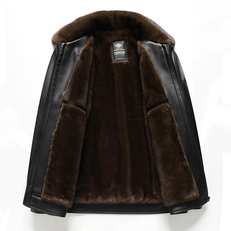 Winter Faux Leather Motorcycle Jackets for Men Warm Bomber Jacket Vintage Coats Outwear Men's Casual PU Leather Outwear Jacket With Faux Fur Lined