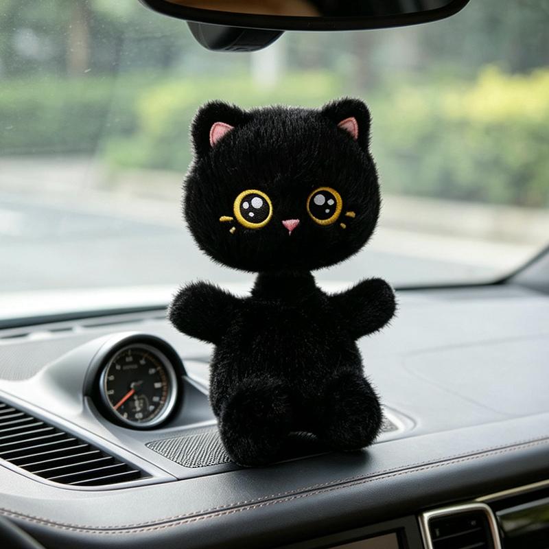 1Pc 20Cm Kawaii Shaking Head Cats Plush Toy Cute Sitting Black Cat Siamese Cat Plushie Doll Room Car Decorations Gift