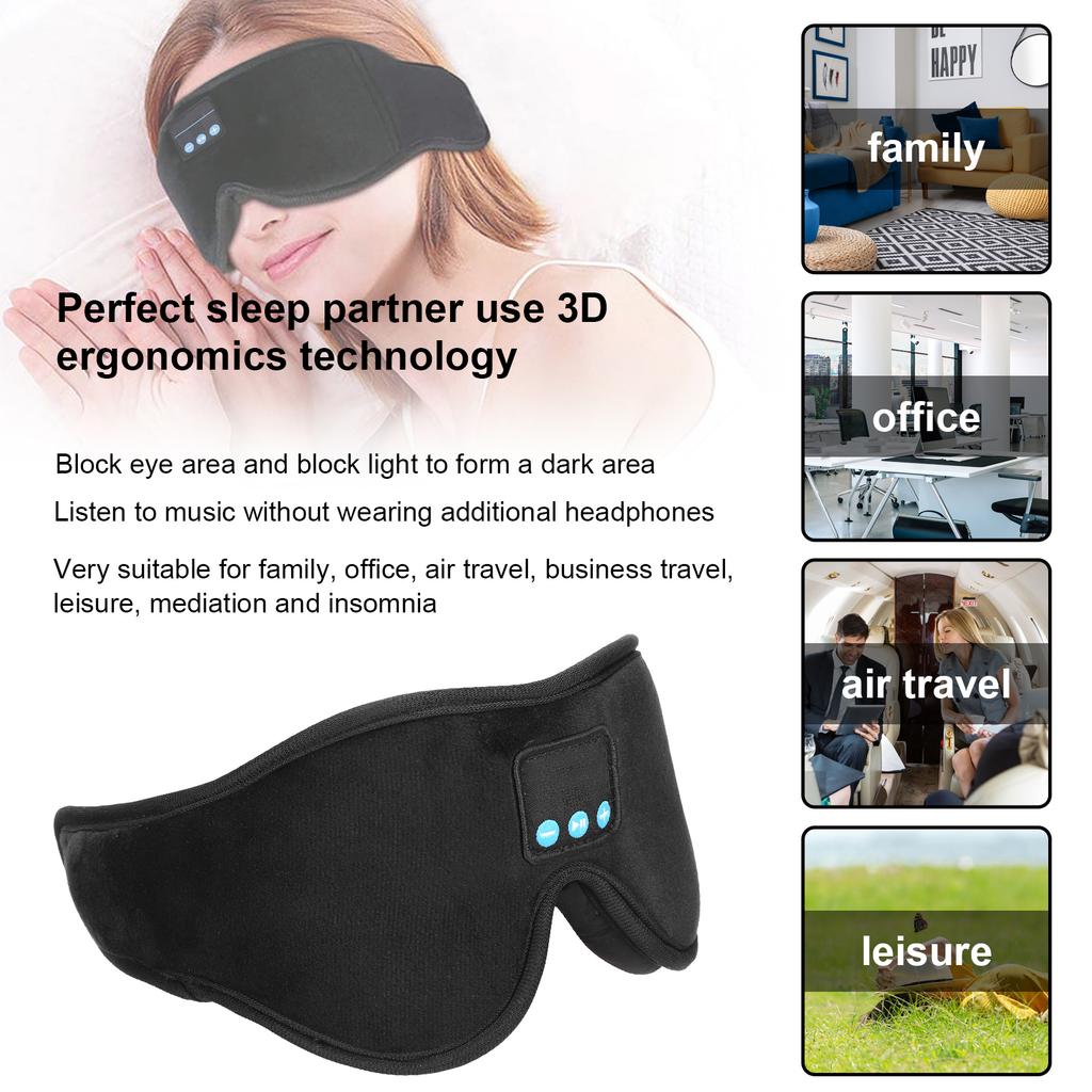 USB Charging Music Sleep Mask Soft Fabric Light Blocking Eye Cover  Bedtime Use