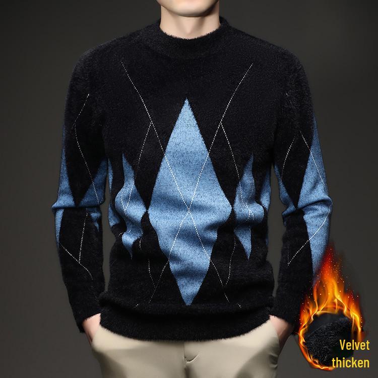 Men s Winter Thick Knit Faux Mink Velvet Pullover Sweater XL (130-150 kg)