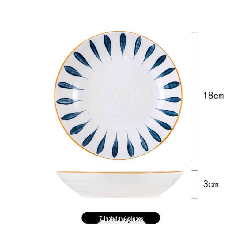 

Set of 4 Japanese Minimalist Luxury Ceramic Deep Plates and Bowls - Creative Dinnerware Dish Set for Home.