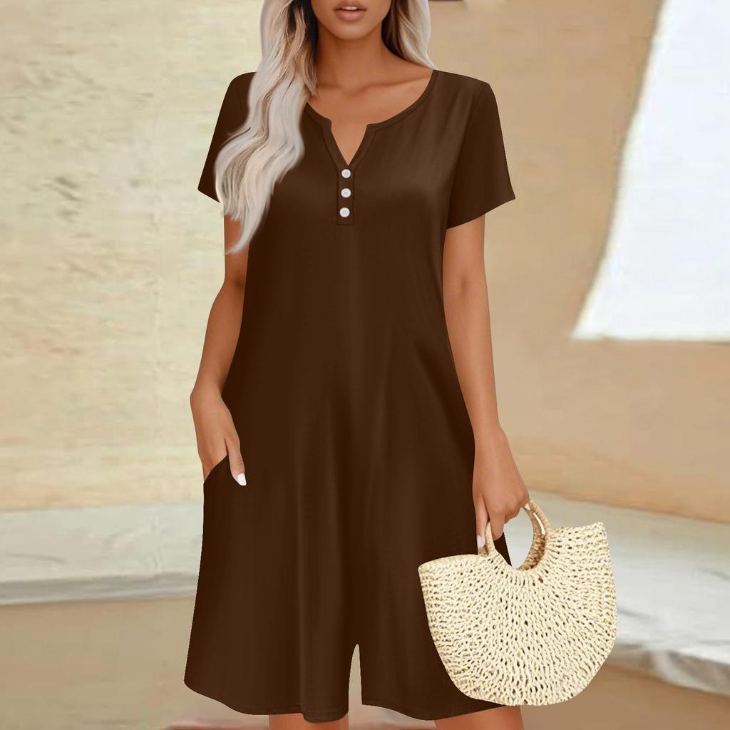 Womens Casual Short Sleeve Jumpsuit Fashion Top Jumpsuit Shorts Rompers With Pockets