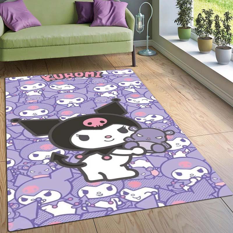 Stylish Kuromi Cartoon Rug, Suitable for Bedrooms, Living Rooms, Sofas, Doormats, and Large-sized Non-slip W-shaped Rugs.