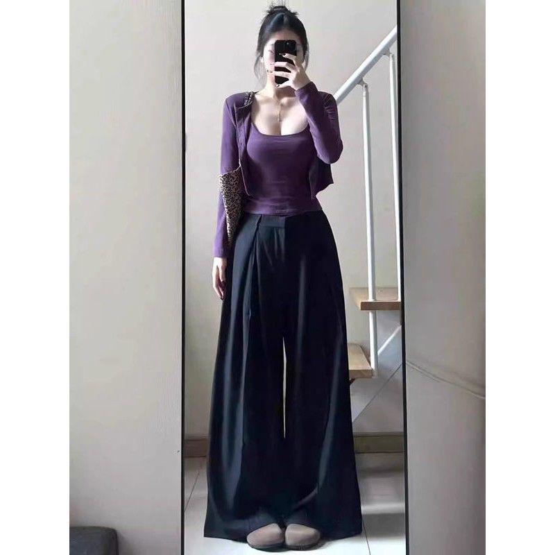 Early Spring Purple Cotton Two-Piece: Sleeveless Camisole & Slimming Long Sleeve Cardigan for Women