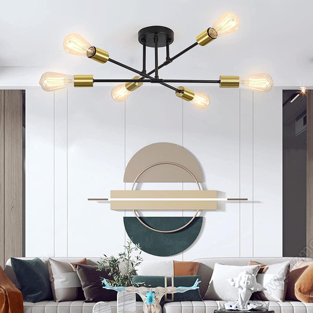6-Light Chandelier Ceiling Light, E26 Pendant Light, Stylish Nordic LED Lighting Fixture, Rotatable Spotlight, Iron Construction, Retro Living Room