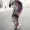 Men Contrast Panel Rose And Skull Art Print Long Sleeve Sweatshirt Jogger Pants Two Piece Suit