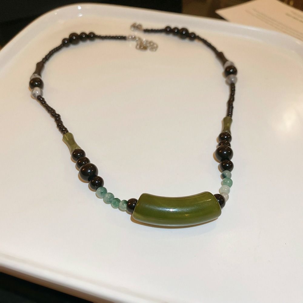 

Элегантное ожерелье с подвеской из бамбука, модное колье-чокер на ключицу, зеленое ожерелье с бусинами для женщин зелёный