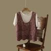 DIMANAF 2025 T-Shirt Women Knitting Lace Vest O-Neck Hollow Summer Style Basic Tops Tees Loose Clothing