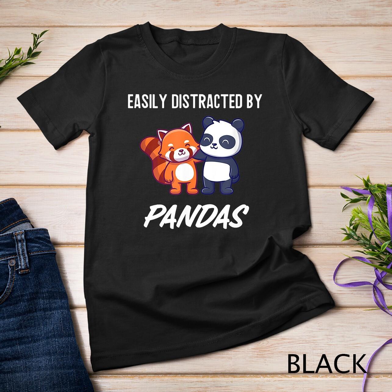 Easily Distracted by Pandas Cute Red Panda and Panda T-Shirt Mens Womens Tees Top Unisex T-Shirt Mens Womens Tees Top M
