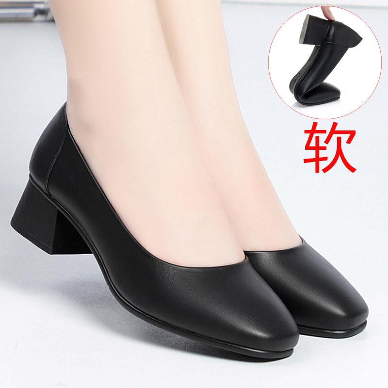 Women High Heel Shoes Ladies Pumps Fashion Soft Leather Professional Work Shoes Women Round Toe Thick Heel Shoes