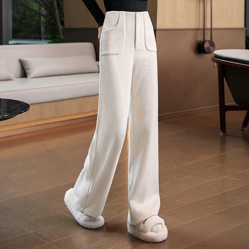 Women's High-Waist Fleece-Lined Wide-Leg Casual Pants