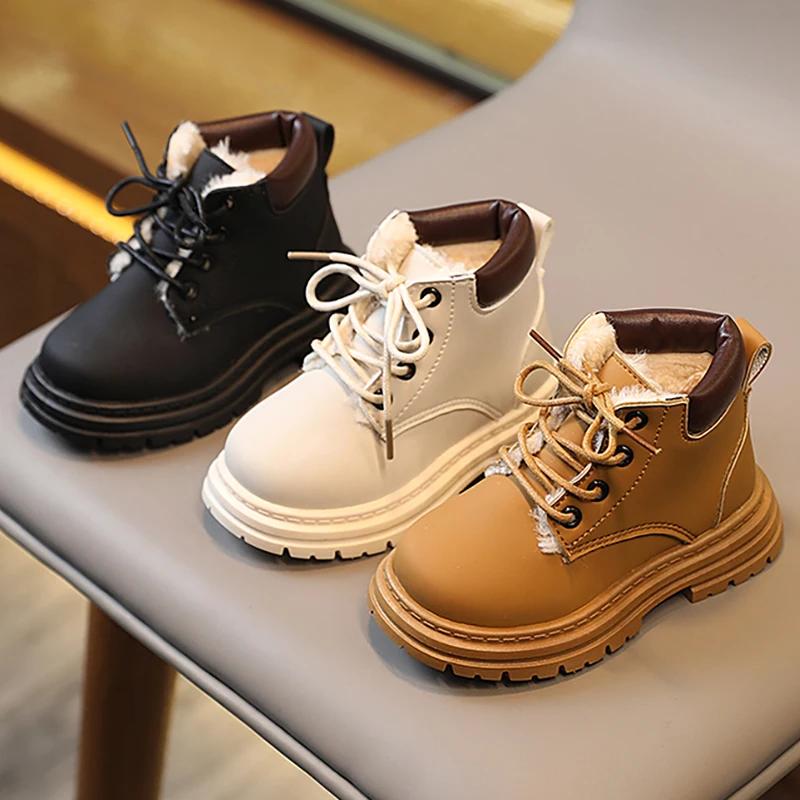 Children Winter PU Leather Waterproof Plush Boots Girls Snow Boots Children Trend Fashion Kids Warm Boots Boys Cotton Shoes Kids