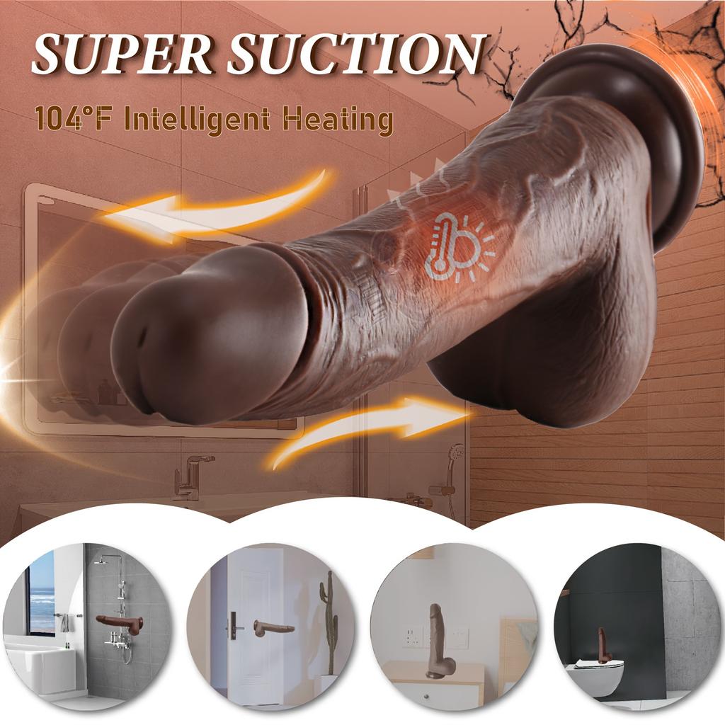 Thrusting Dildo Vibrator Sex Toys With Rotating Heating 9inch Realistic Coffee Telescopic Penis For Anal Clitoral G Spot Stimulation Silicone Dildos