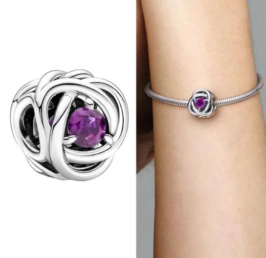 Copper Twelve Month Birthstone Heart Eternity Charms Beads Pendant Fit Original Bracelet For Women Fine Jewelry
